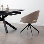 JANE - Conjunto de 2 sillas de comedor tapizadas y giratorias 360°, en tejido beige con estructura de metal negro