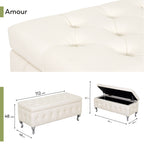 AMOUR - Banqueta baú em pele sintética branca com arrumação interior, assento capitonné e pernas cromadas