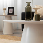 SYLVIA - Mesa de centro con tablero de melamina de 25 mm con efecto mármol y estructura de MDF blanca (Ø 90 x 40 cm)