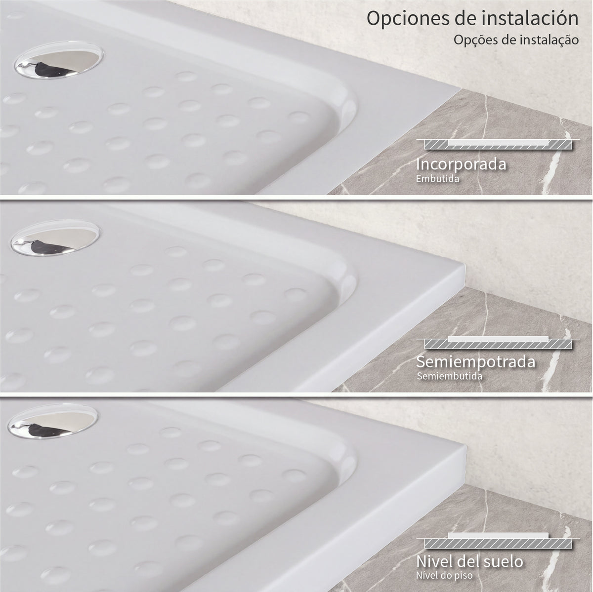 SHIMMER - Base de duche Bubble Acrílica, Textura "bolhas", Extraplana 5cm, Sifão e Válvula incluídos