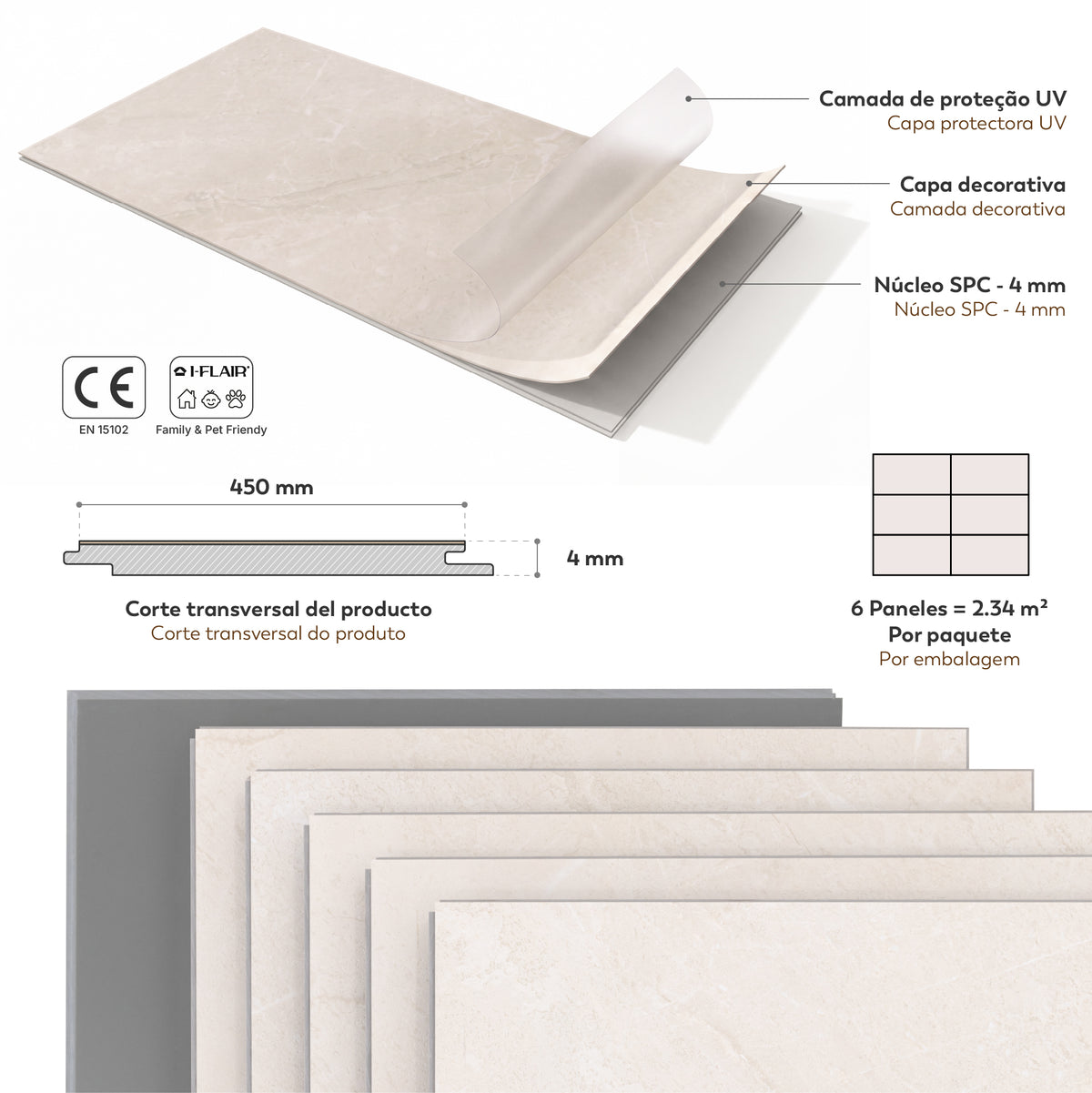 COTTO - Paneles de pared de SPC efecto piedra gris