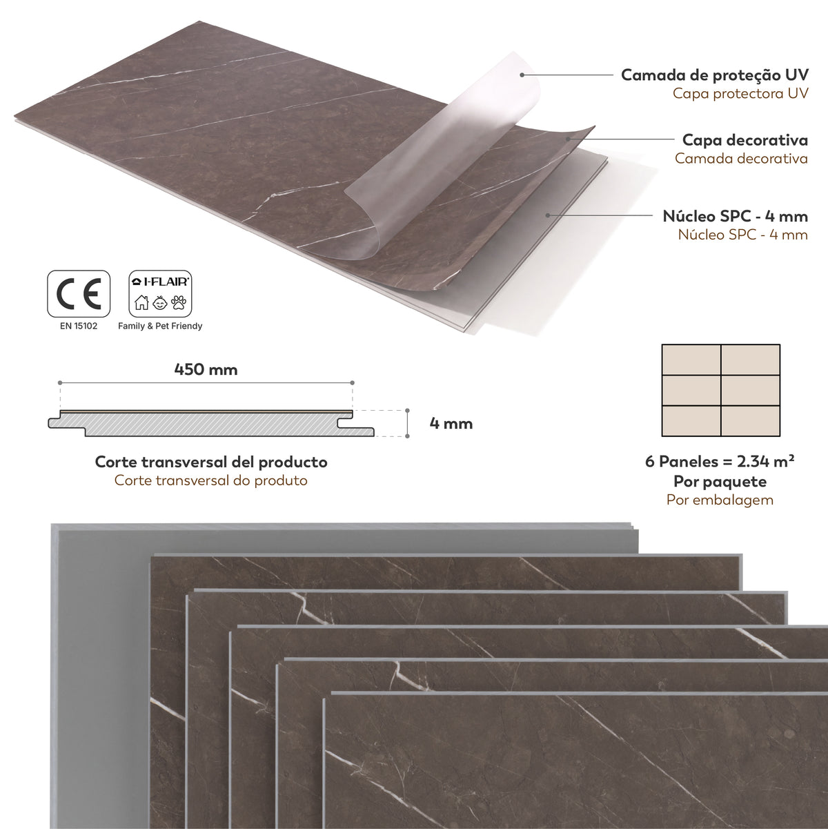 GRIGIO - Painéis de parede SPC efeito mármore cinzento com veios claros