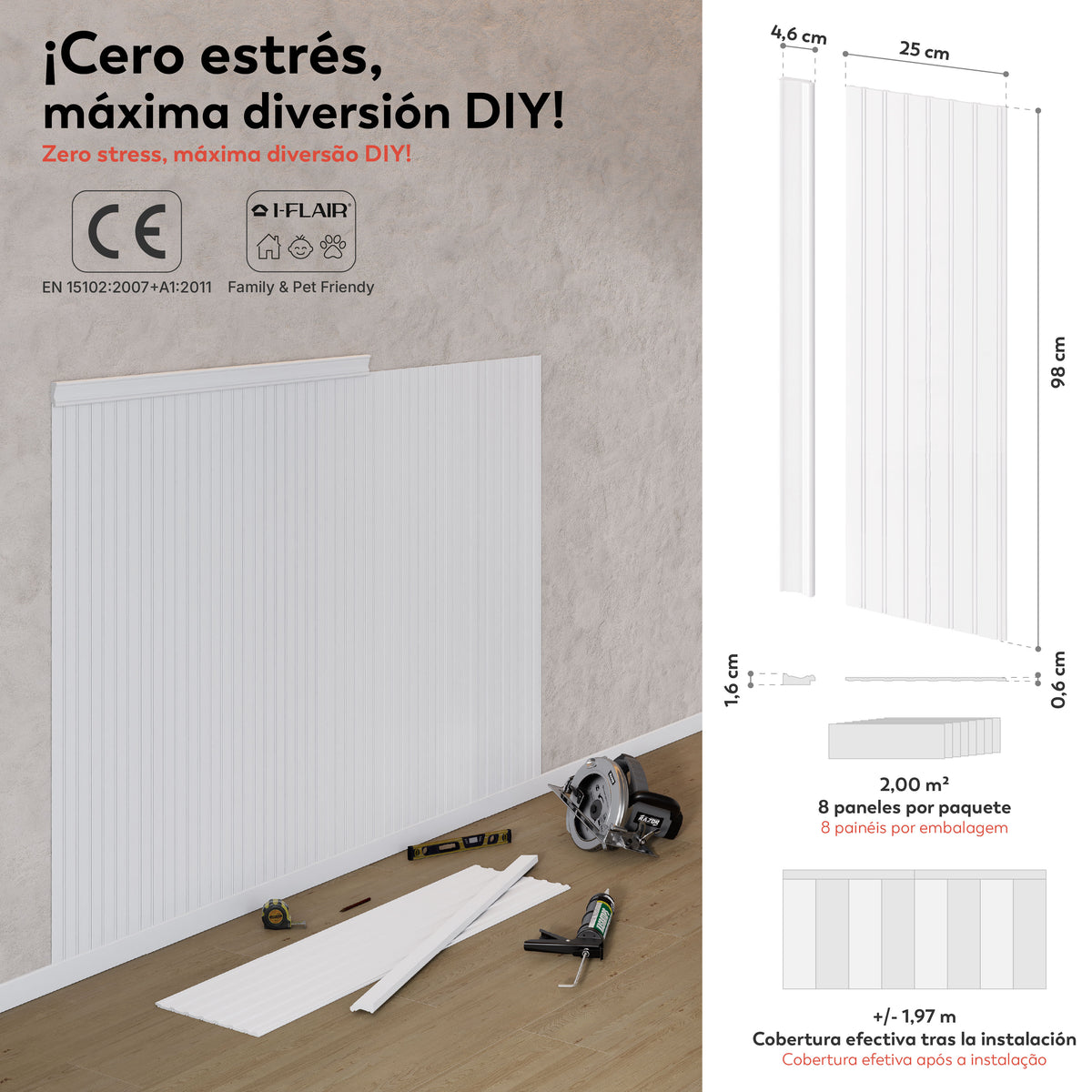 LINEA — kit de revestimiento de media pared en PS blanco pintable — imagen 6