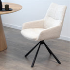 RAINER - Conjunto de 2 sillas de comedor tapizadas y giratorias 360°, en tejido beige con estructura de metal negro