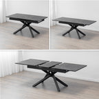 TAYLOR + JANE | Conjunto de mesa de comedor extensible 160-200x90 cm con 6 u 8 sillas en tejido beige y tablero efecto mármol negro