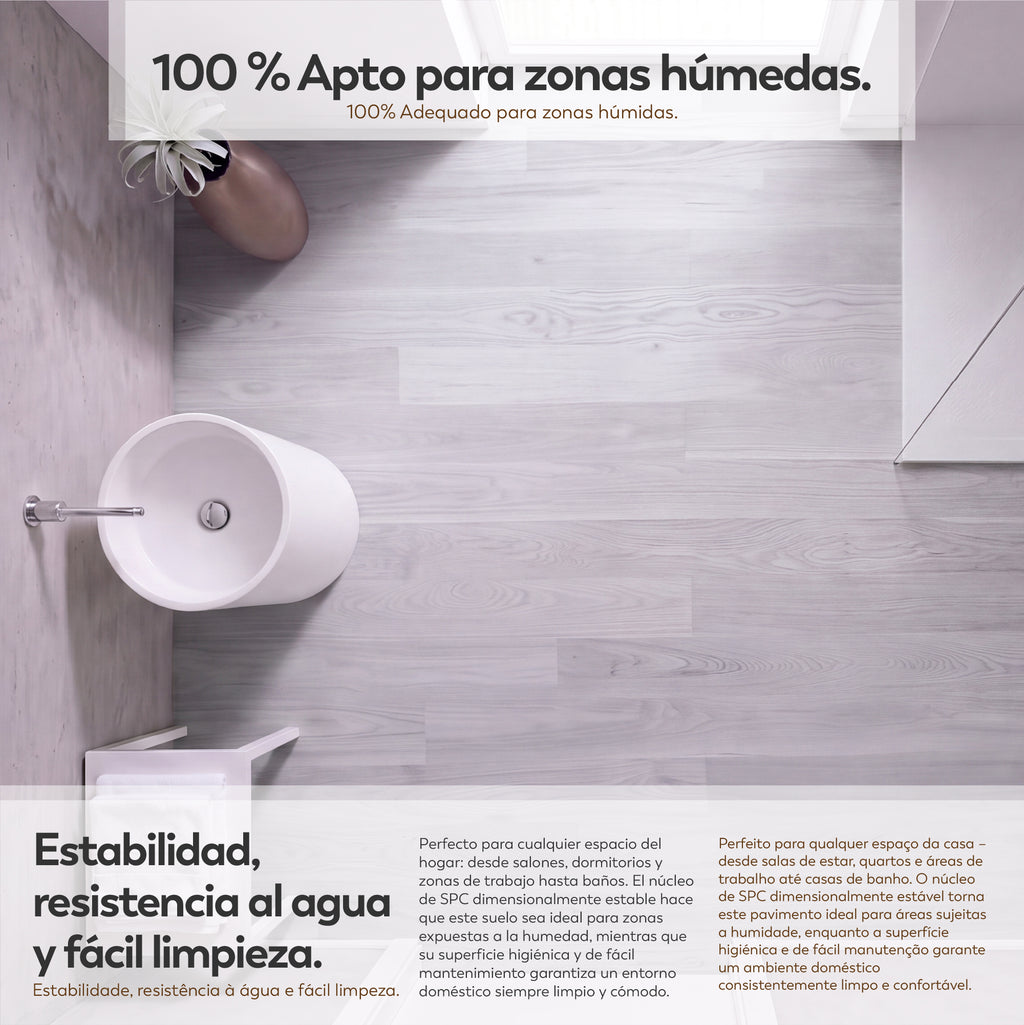 ORIGIN - Pavimento SPC multicamada efeito Dovegrey com sistema click e base IXPE, 6,5 mm, pack de 1,51 m²