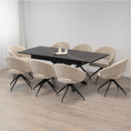 TAYLOR - Mesa de comedor/cocina extensible con tablero de 2,5 cm en melamina con efecto mármol y estructura de metal negro