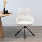 RAINER - Conjunto de 2 sillas de comedor tapizadas y giratorias 360°, en tejido beige con estructura de metal negro