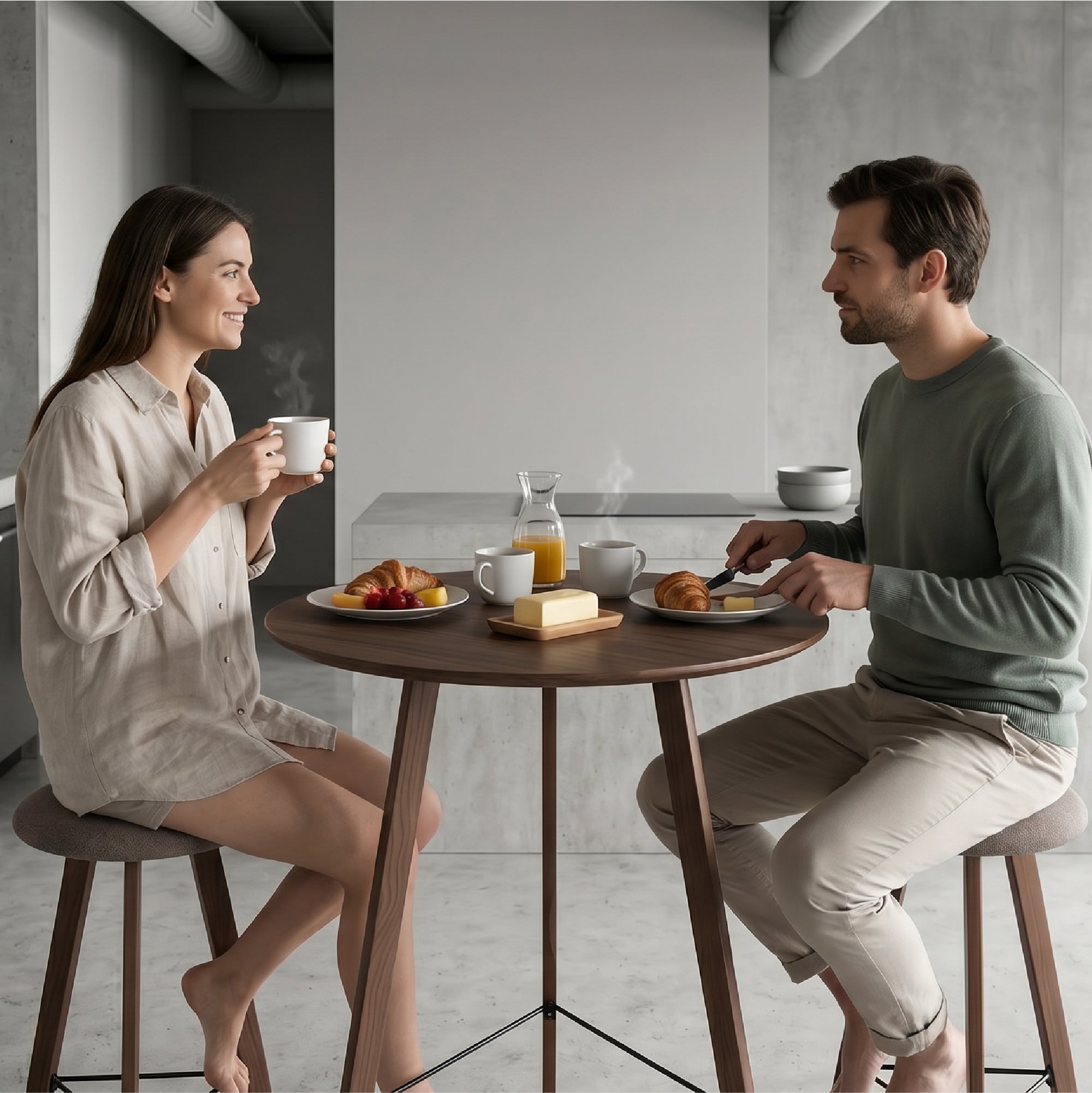 OVID - Conjunto de mesa alta com 2 cadeiras, tampo em MDF e estrutura metálica