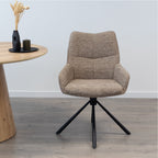 RAINER - Conjunto de 2 sillas de comedor giratorias 360°, en tejido marrón, estructura de metal negro