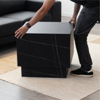 TANEDA - Conjunto de 2 mesas de centro quadradas em MDF preto com veios decorativos – 60 e 51 cm