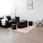 GIGLIO - Mesa de centro con 2 asientos encajables, tablero efecto madera negra y revestimiento en tejido gris oscuro (87x47x45 cm)