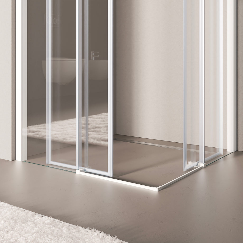 KAYLEE - Box doccia ad angolo con ante scorrevoli, vetro trasparente 6 mm e profilo cromato