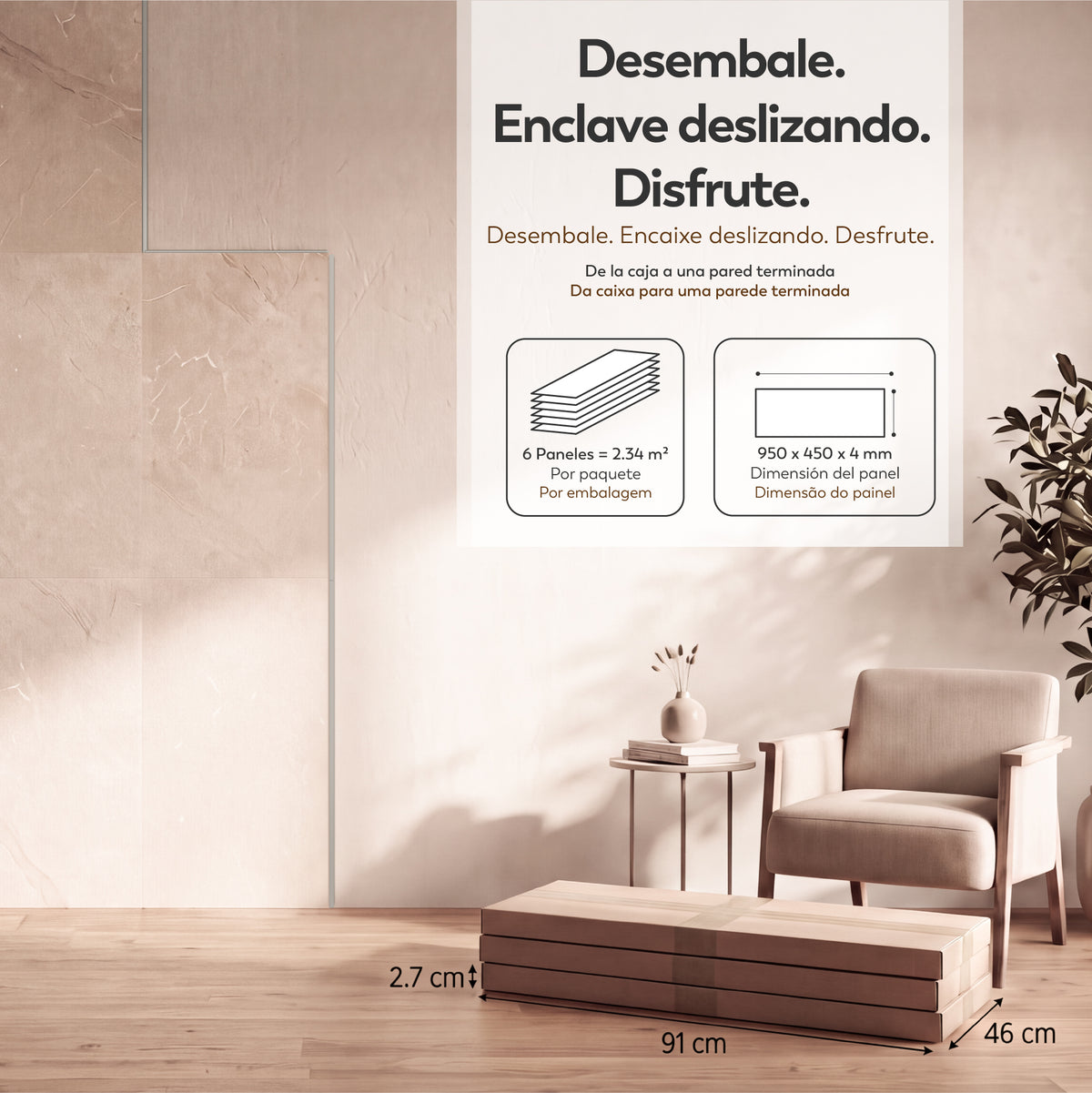 COTTO - Paneles de pared de SPC efecto piedra gris