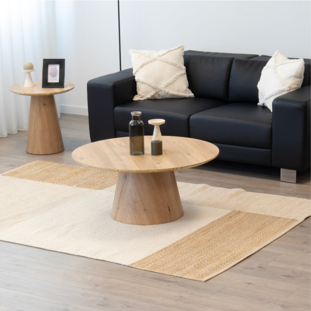 SYLVIA | Conjunto de 2 mesas de café/centro con tablero de melamina de 25 mm y estructura en MDF Ø 90 y Ø 50 cm