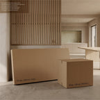 RILKE - Mesa de centro con tablero efecto piedra beige claro y estructura metálica crema