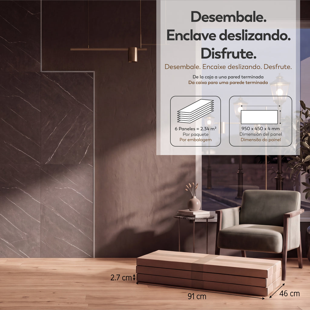GRIGIO - Painéis de parede SPC efeito mármore cinzento com veios claros