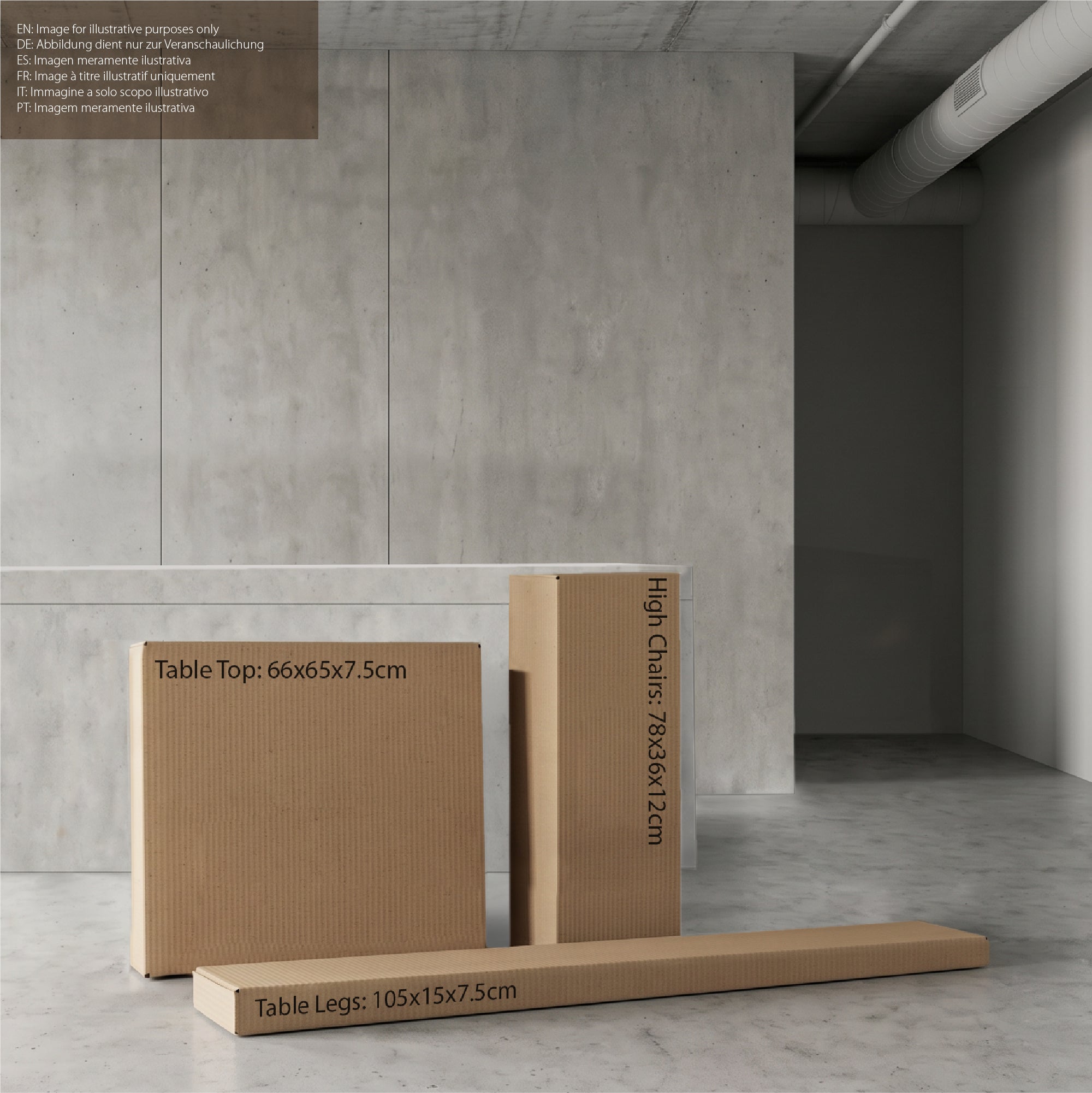 OVID - Conjunto de mesa alta com 2 cadeiras, tampo em MDF e estrutura metálica