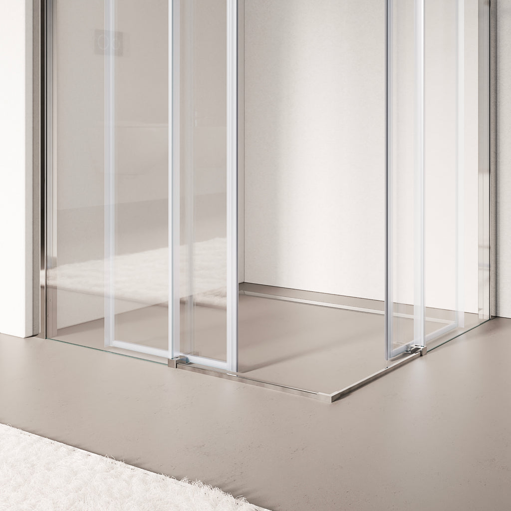 KAYLEE - Cabina de ducha angular con puertas correderas, cristal transparente de 6 mm y perfil cromado