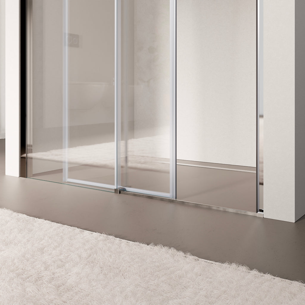 KAYLEE - Porta doccia reversibile con porta scorrevole e lato fisso, profilo cromato e vetro temperato trasparente da 6 mm