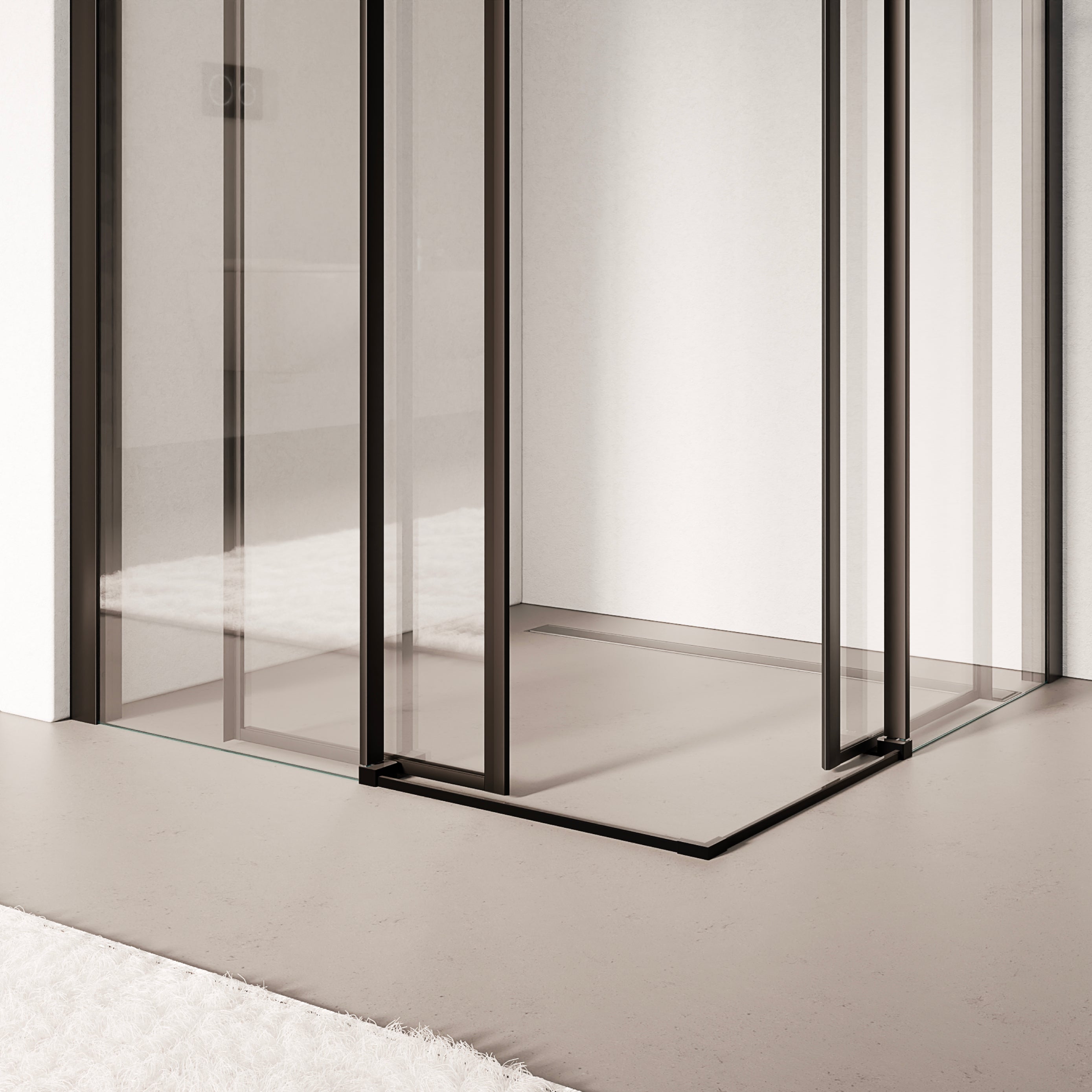 KAYLEE - Cabina de ducha angular con puertas correderas, cristal transparente de 6 mm y perfil negro mate