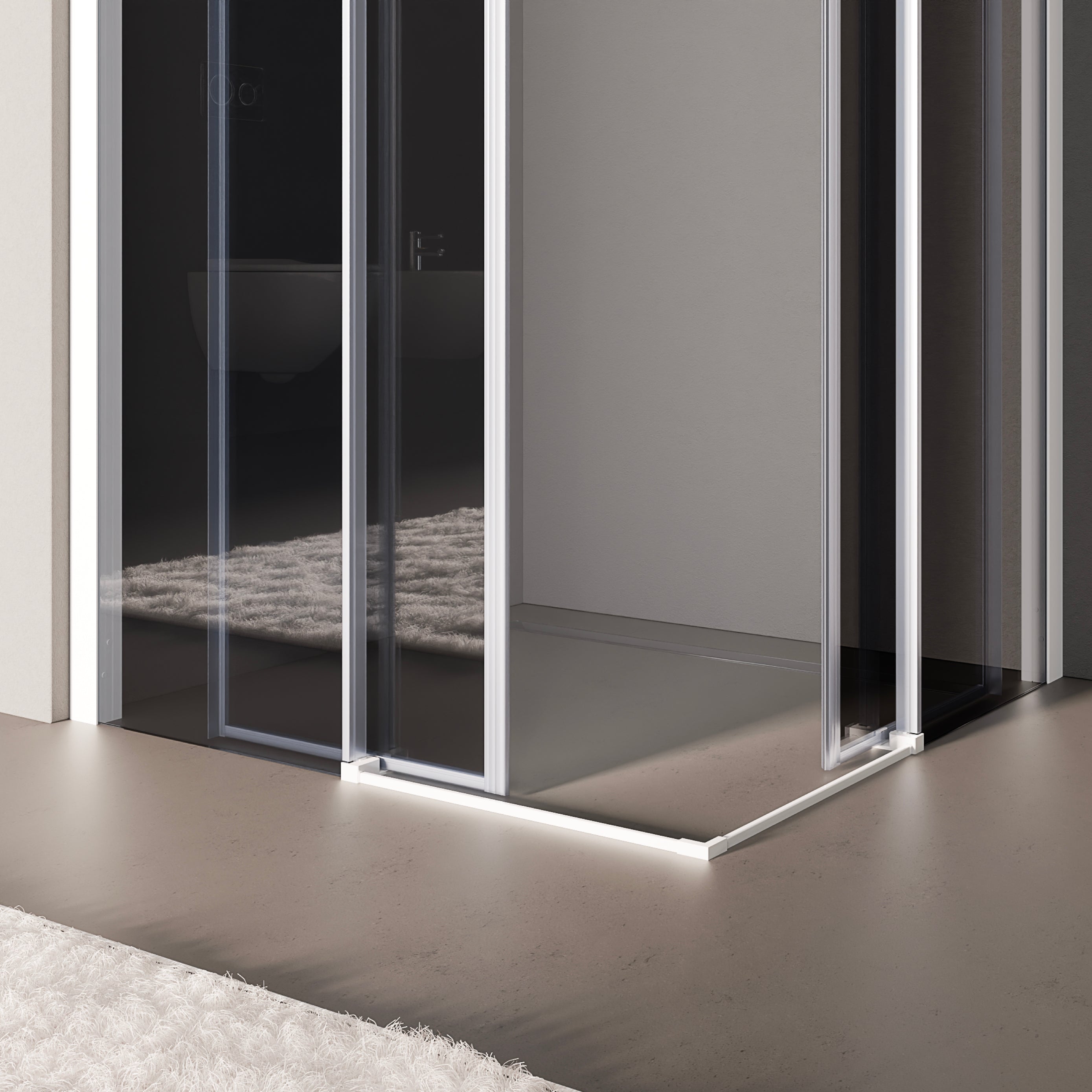 KAYLEE - Cabina de ducha de esquina con puertas correderas, cristal oscurecido de 6 mm y perfil blanco