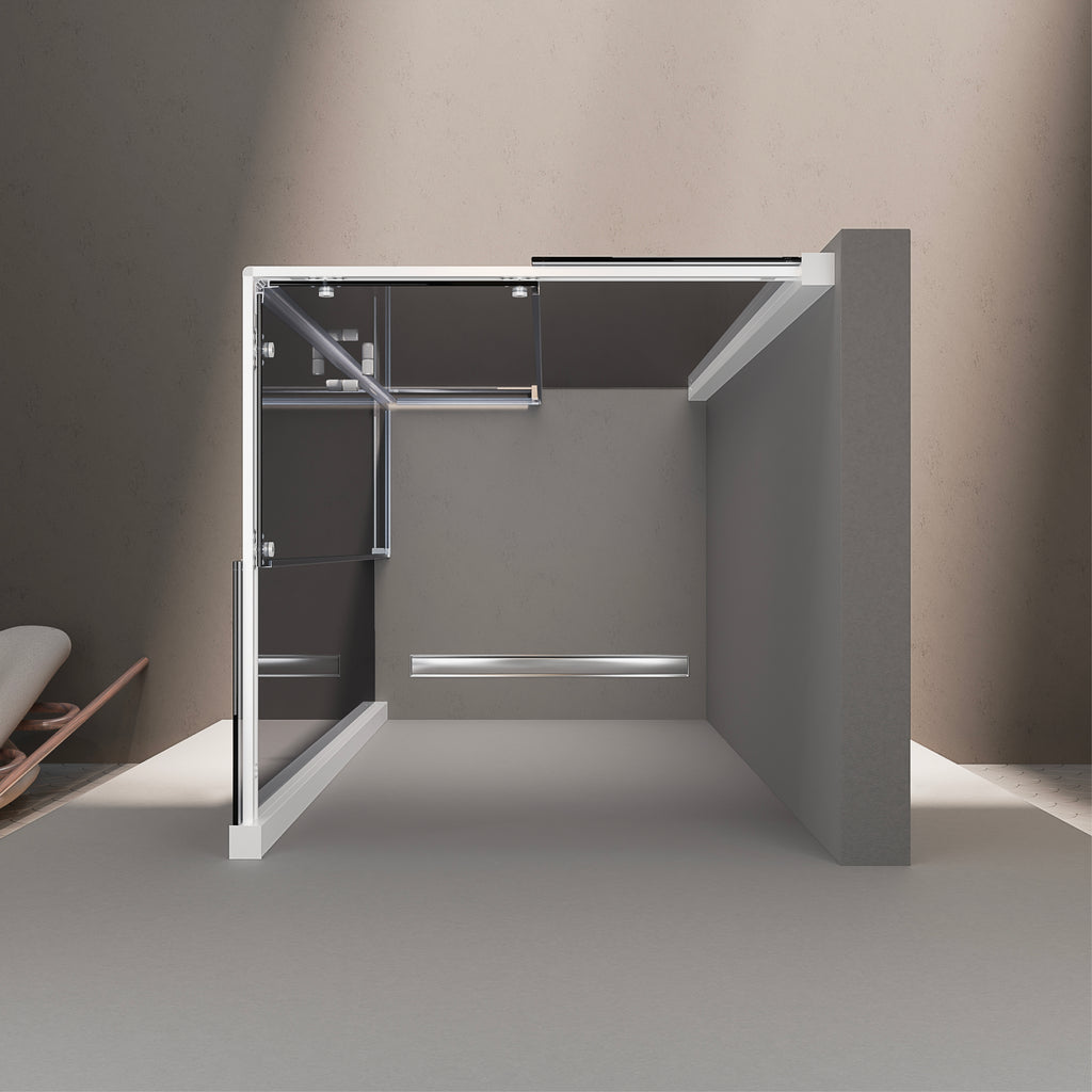 KAYLEE - Cabina de ducha de esquina con puertas correderas, cristal oscurecido de 6 mm y perfil blanco