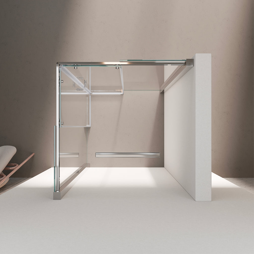 KAYLEE - Cabina de ducha angular con puertas correderas, cristal transparente de 6 mm y perfil cromado