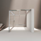 KAYLEE - Cabina de ducha angular con puertas correderas, cristal transparente de 6 mm y perfil cromado