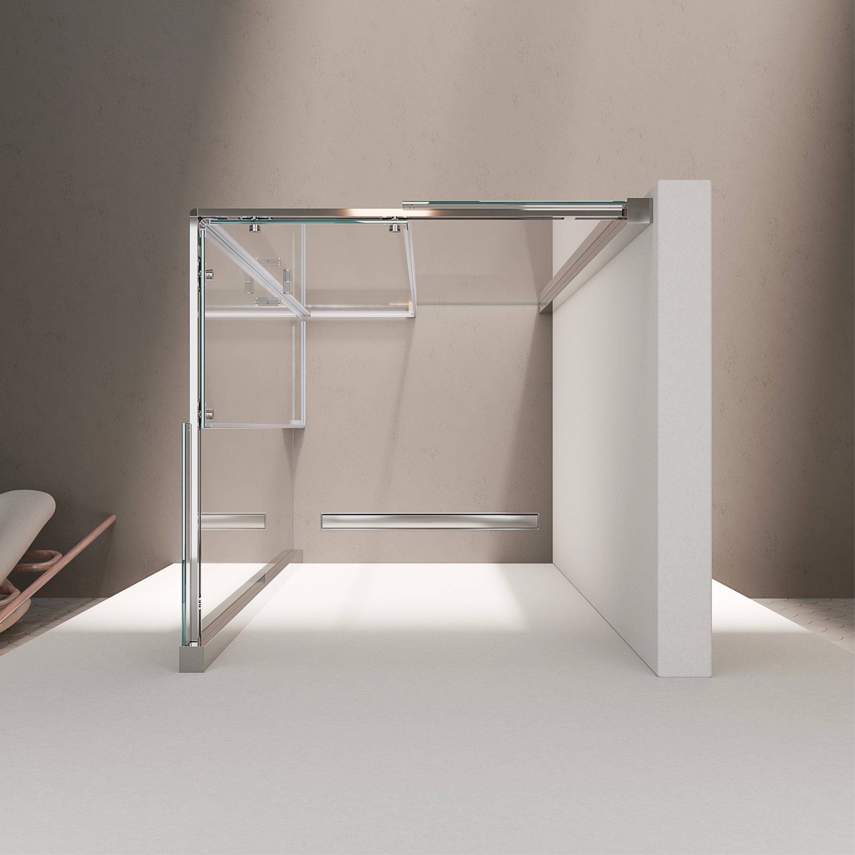 KAYLEE - Cabina de ducha angular con puertas correderas, cristal transparente de 6 mm y perfil cromado