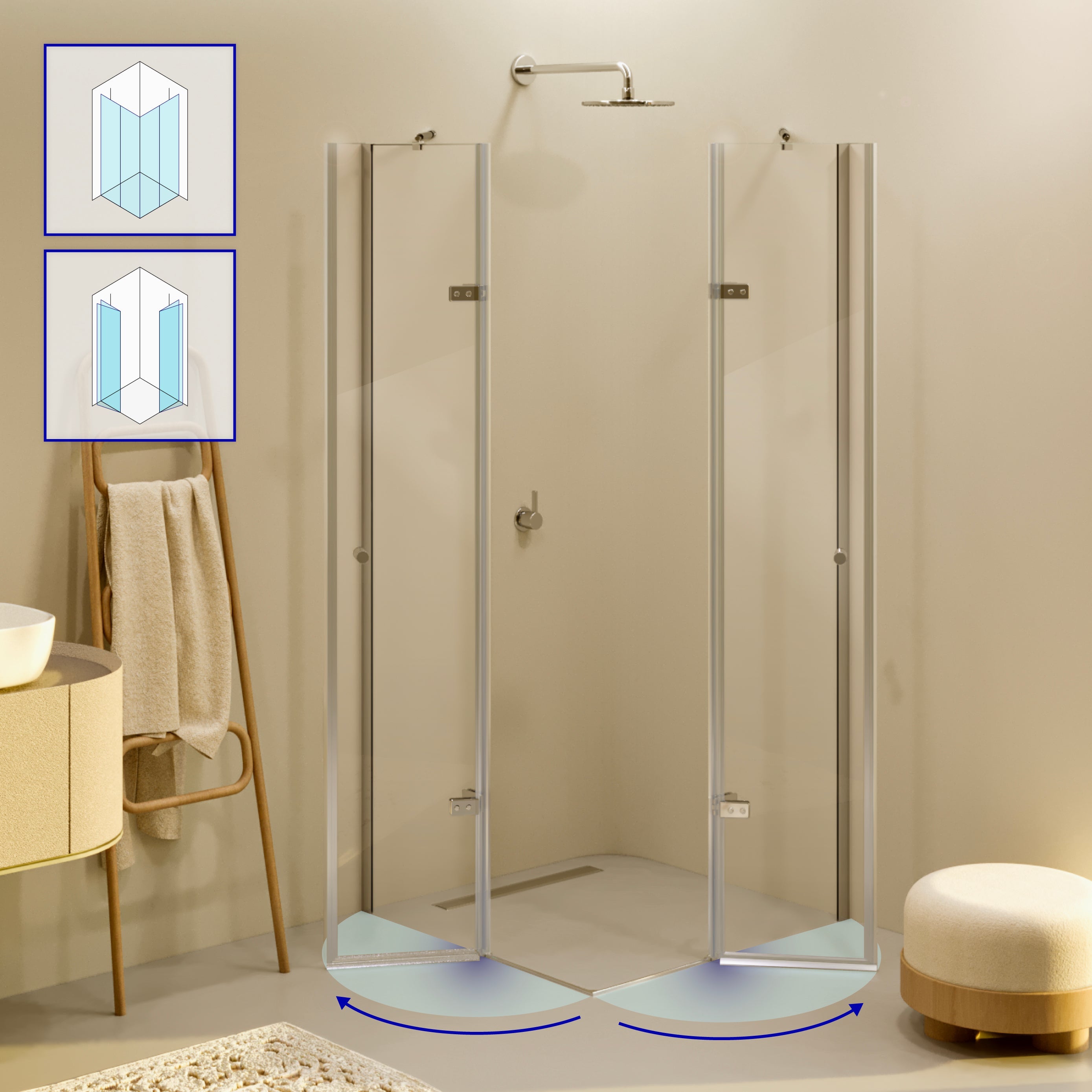 ALICE - Cabina doccia ad angolo con porte articolate in vetro temperato