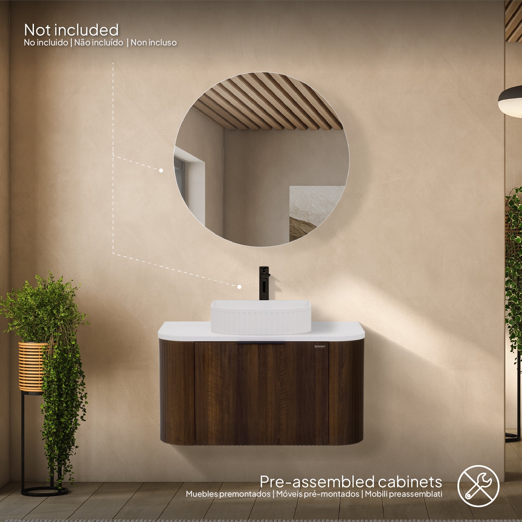 Maia - Mueble de lavabo suspendido con cajones soft-close | 90 cm | Blanco acanalado