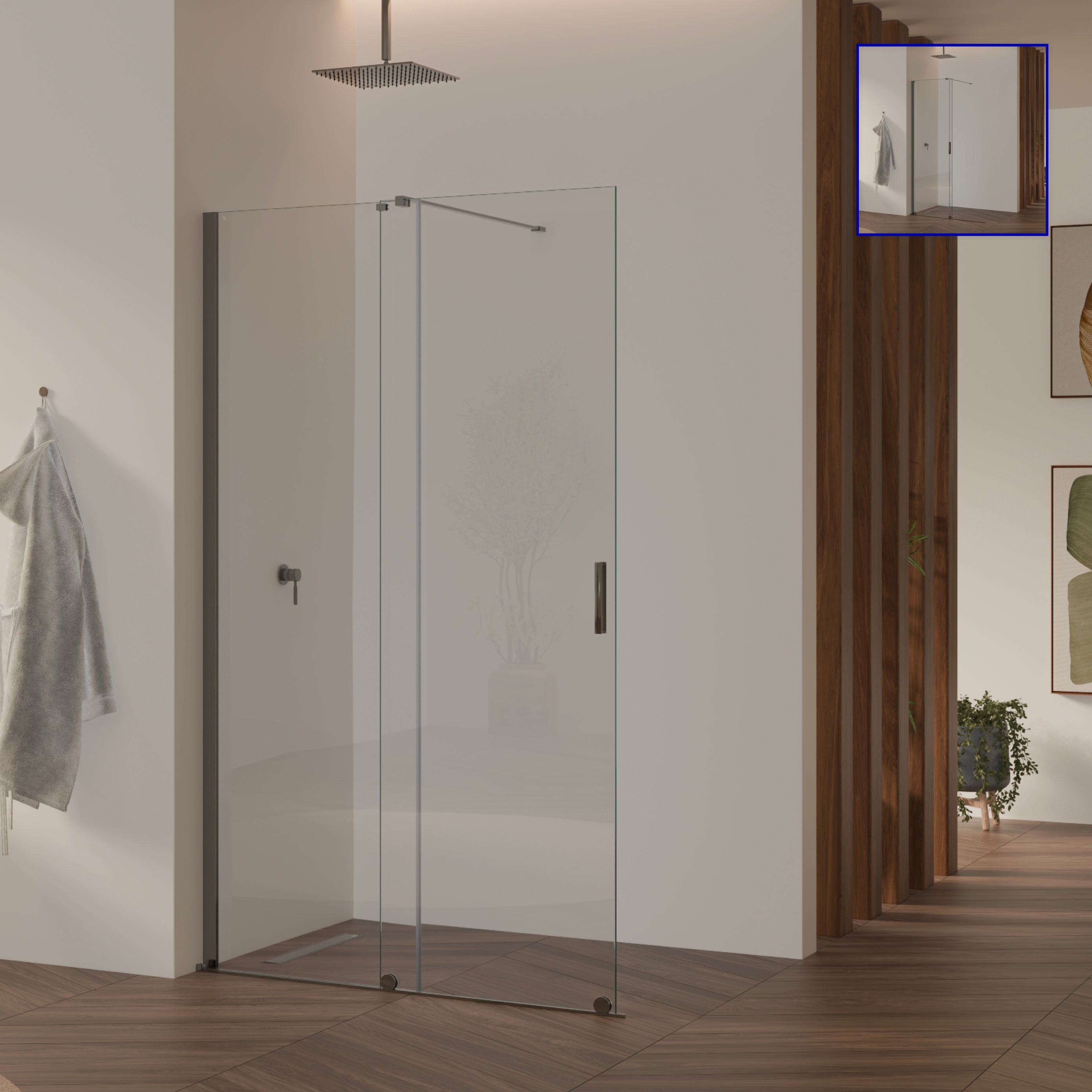 NADINE - Pannello Doccia Walk-In in Vetro Temperato 8 mm con Profilo cromato