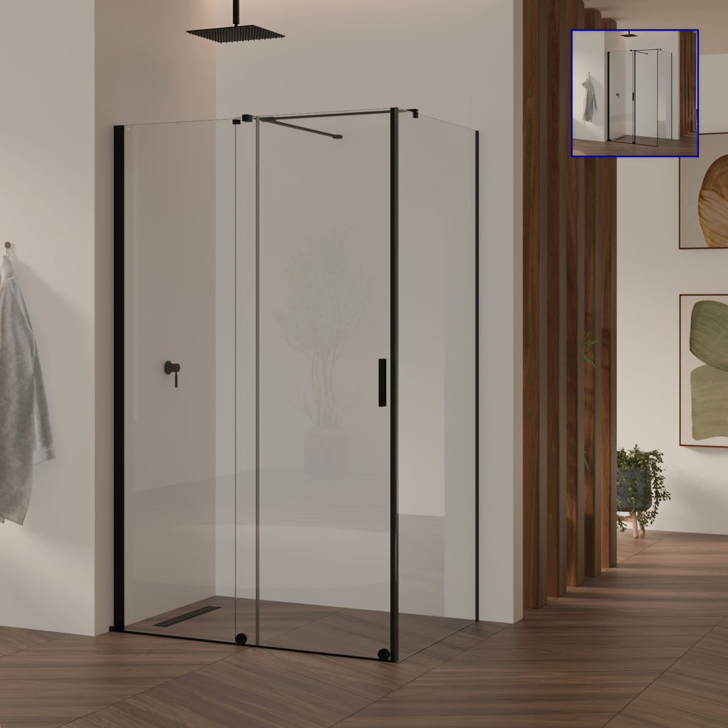 NADINE - Cabina doccia con porta scorrevole in vetro temperato da 8 mm e profili neri