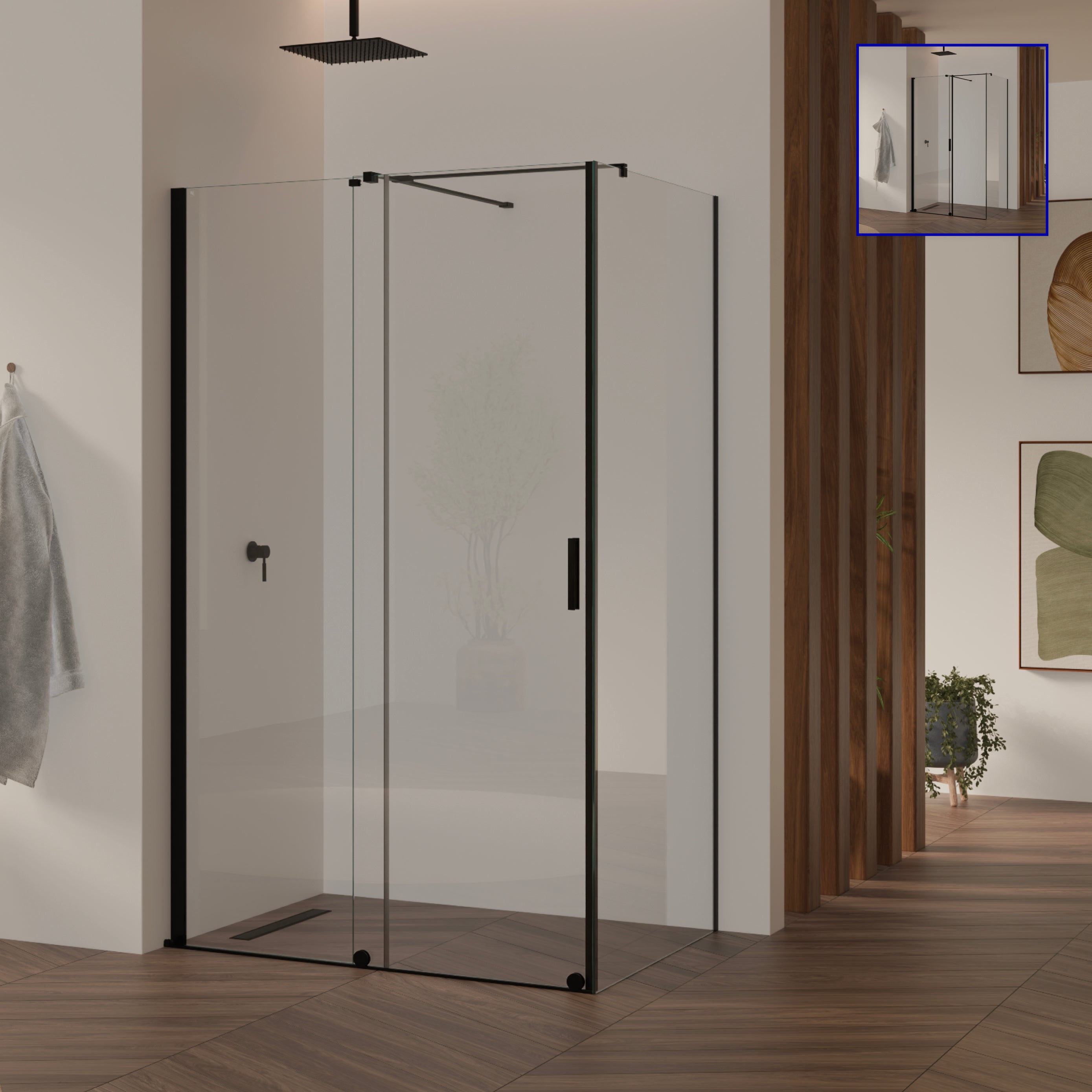 NADINE - Cabina doccia con porta scorrevole in vetro temperato da 8 mm e profili neri