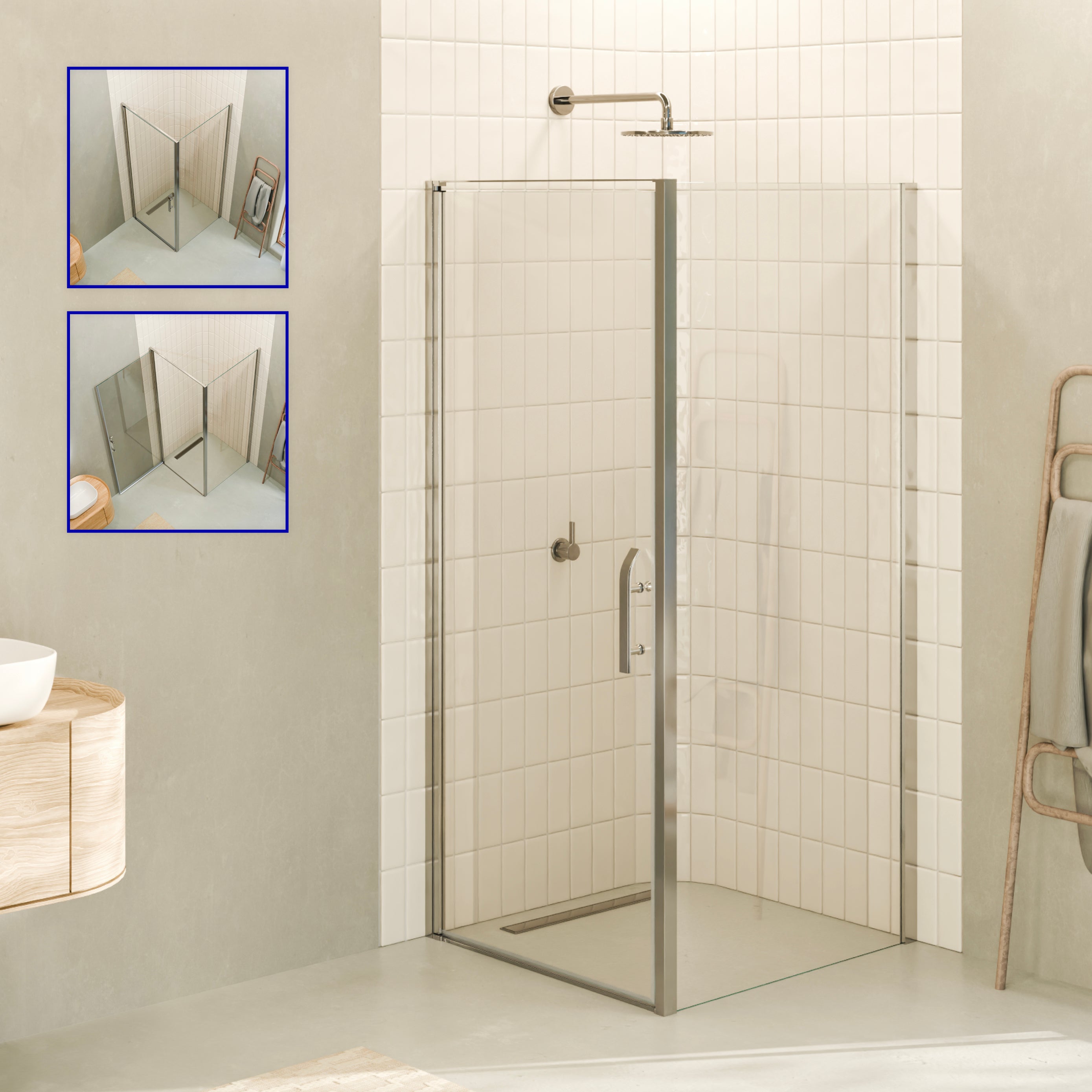 NICOLE - Cabina doccia con ingresso frontale e porte pieghevoli in vetro temperato da 8 mm