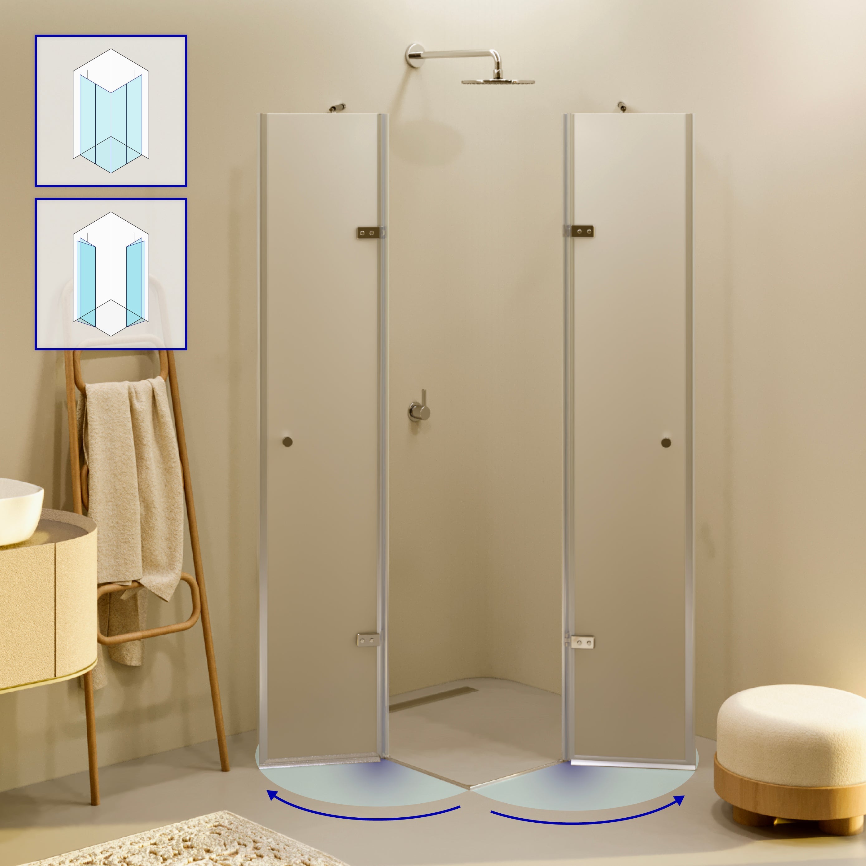 ALICE - Cabina doccia ad angolo con porte articolate in vetro temperato satinato