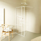 GIANNA - Panel de Ducha Walk-In en Vidrio Templado con Bloques, Perfil Blanco y Barra Estabilizadora