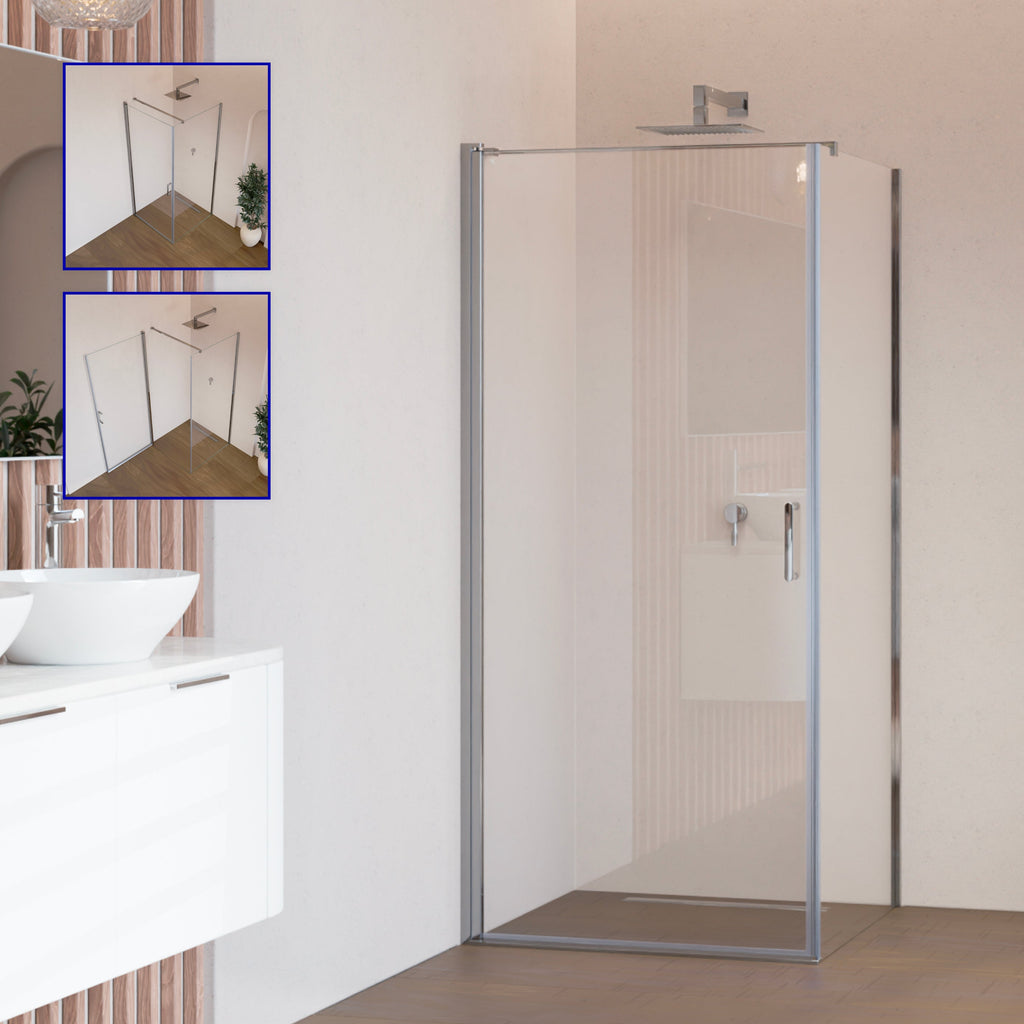 HELLEN - Cabina doccia frontale con porte battenti in vetro temperato e profili in alluminio