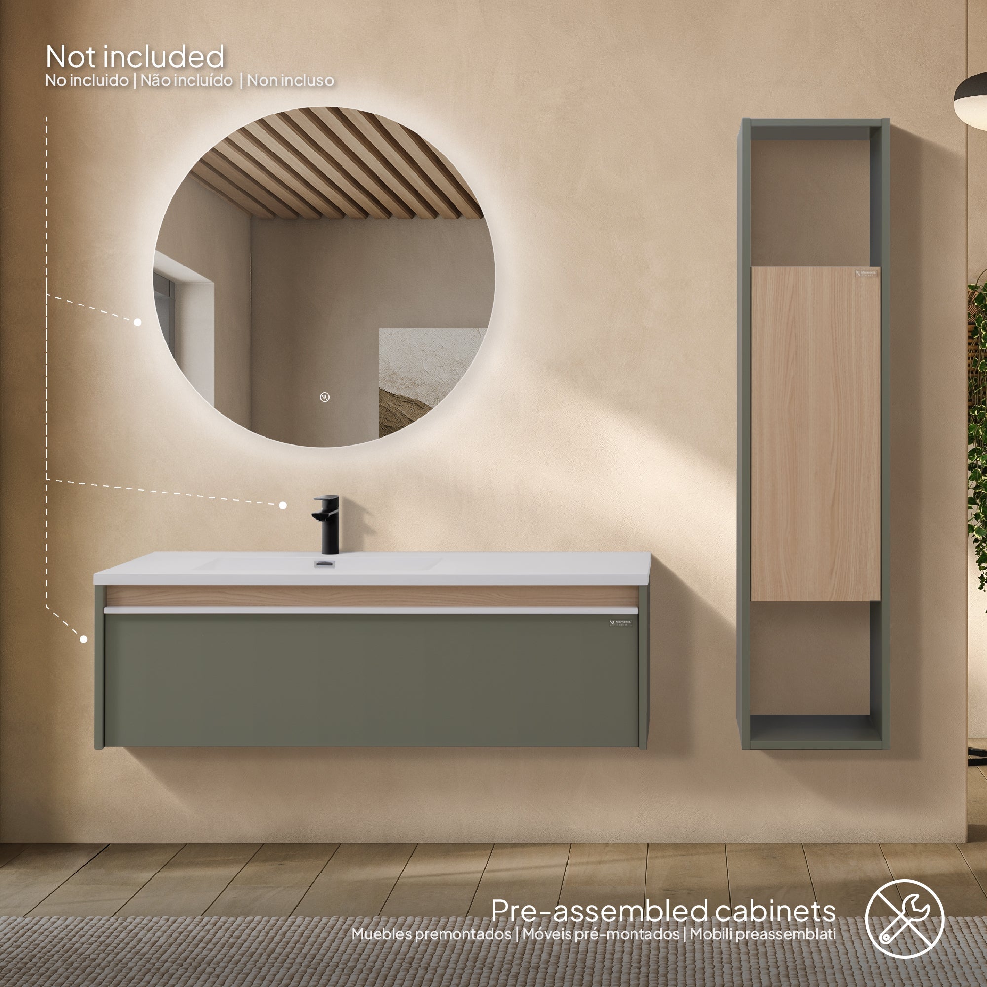 Nereia - Mobile laterale bagno sospeso con contenitore