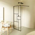 GIANNA - Panel de Ducha Walk-In en Vidrio Templado con Bloques, Perfil Negro y Barra Estabilizadora