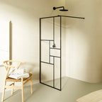 GIANNA - Panel de Ducha Walk-In en Vidrio Templado con Bloques, Perfil Negro y Barra Estabilizadora