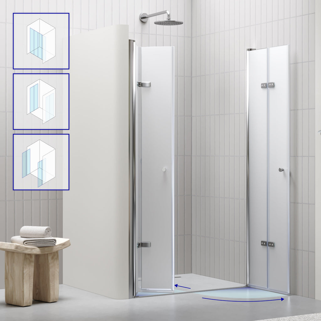 LENA - Frontal de ducha con puertas plegables en vidrio templado esmerilado