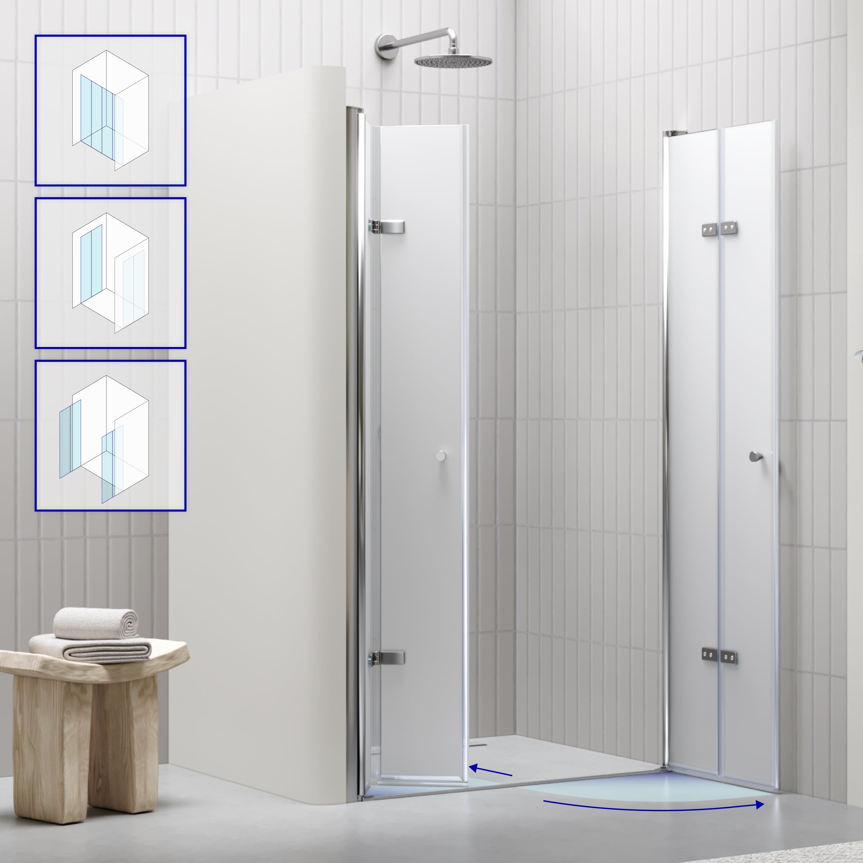 LENA - Frontal de ducha con puertas plegables en vidrio templado esmerilado