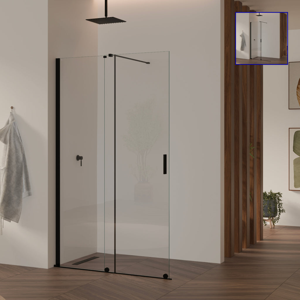 NADINE - Panel de Ducha Walk-In en Vidrio Templado 8 mm con Perfil Negro
