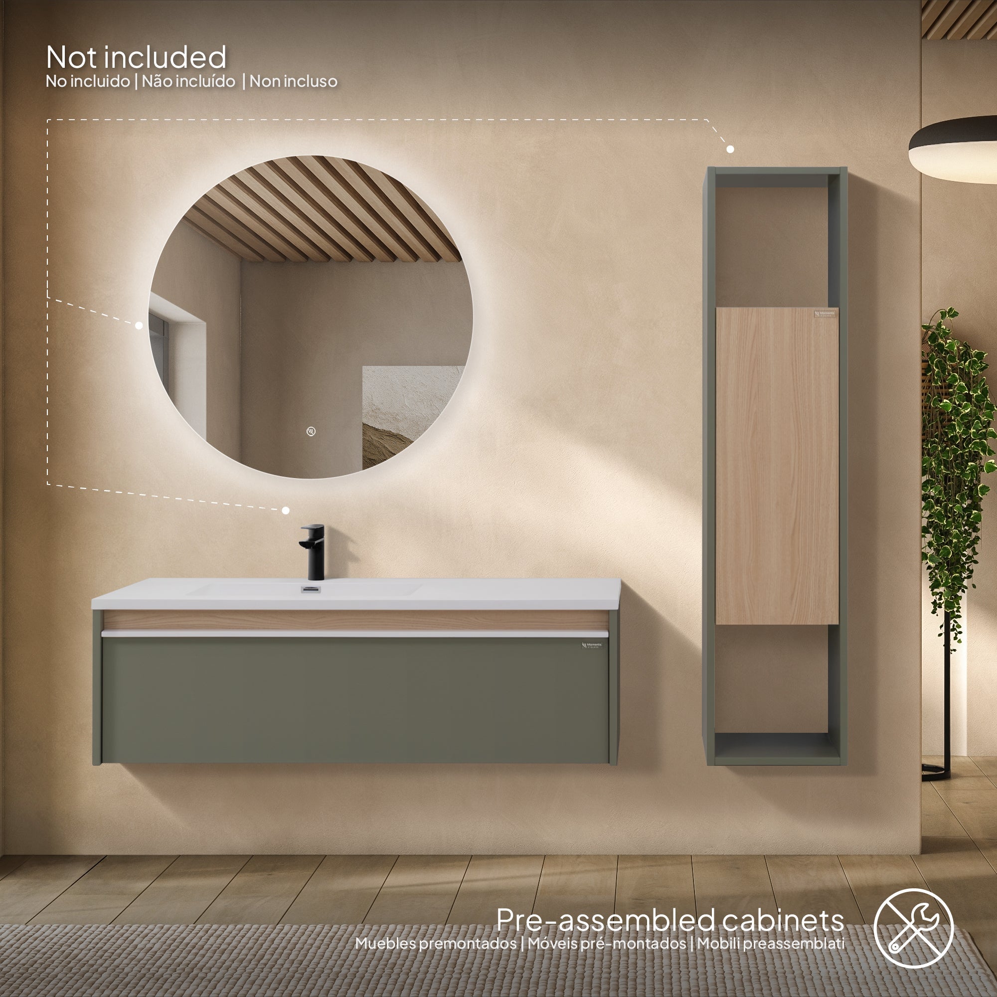 Nereia - Mueble de lavabo suspendido 120 cm con cajón soft-close