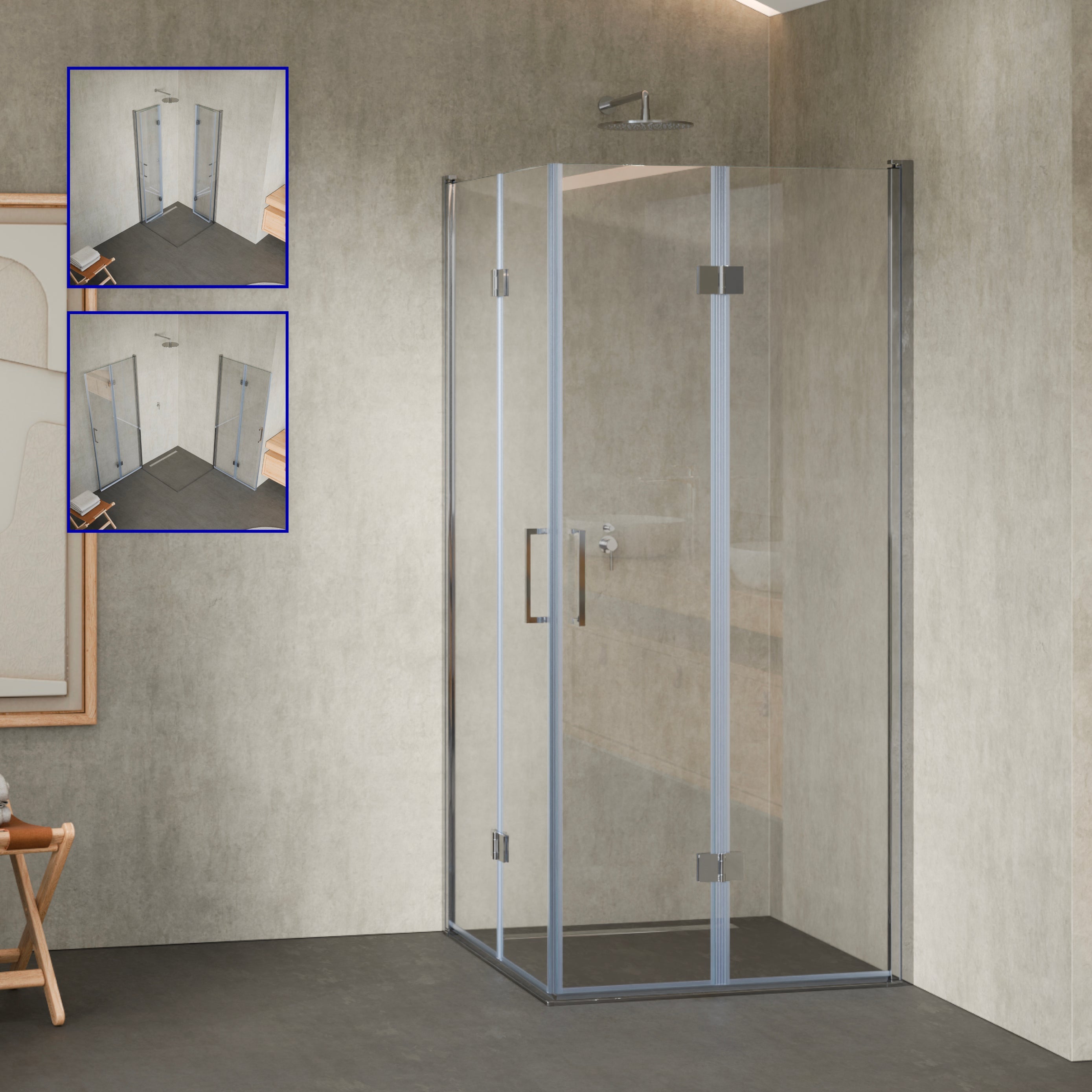 BELLE - Cabina doccia con ingresso ad angolo e porte pieghevoli in vetro temperato