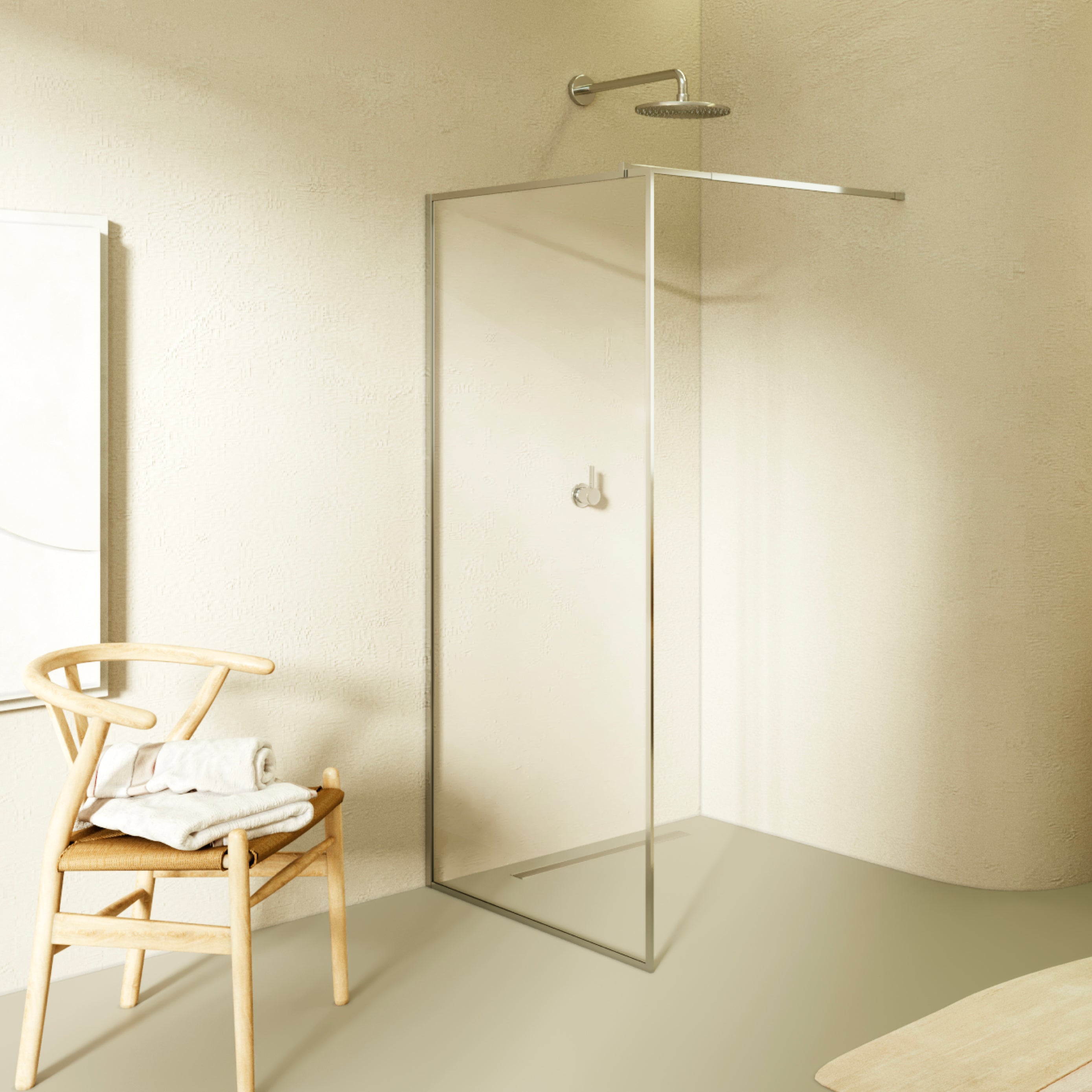 GIANNA - Pannello Doccia Walk-In in Vetro Temperato con Profilo Cromato e Barra Stabilizzatrice