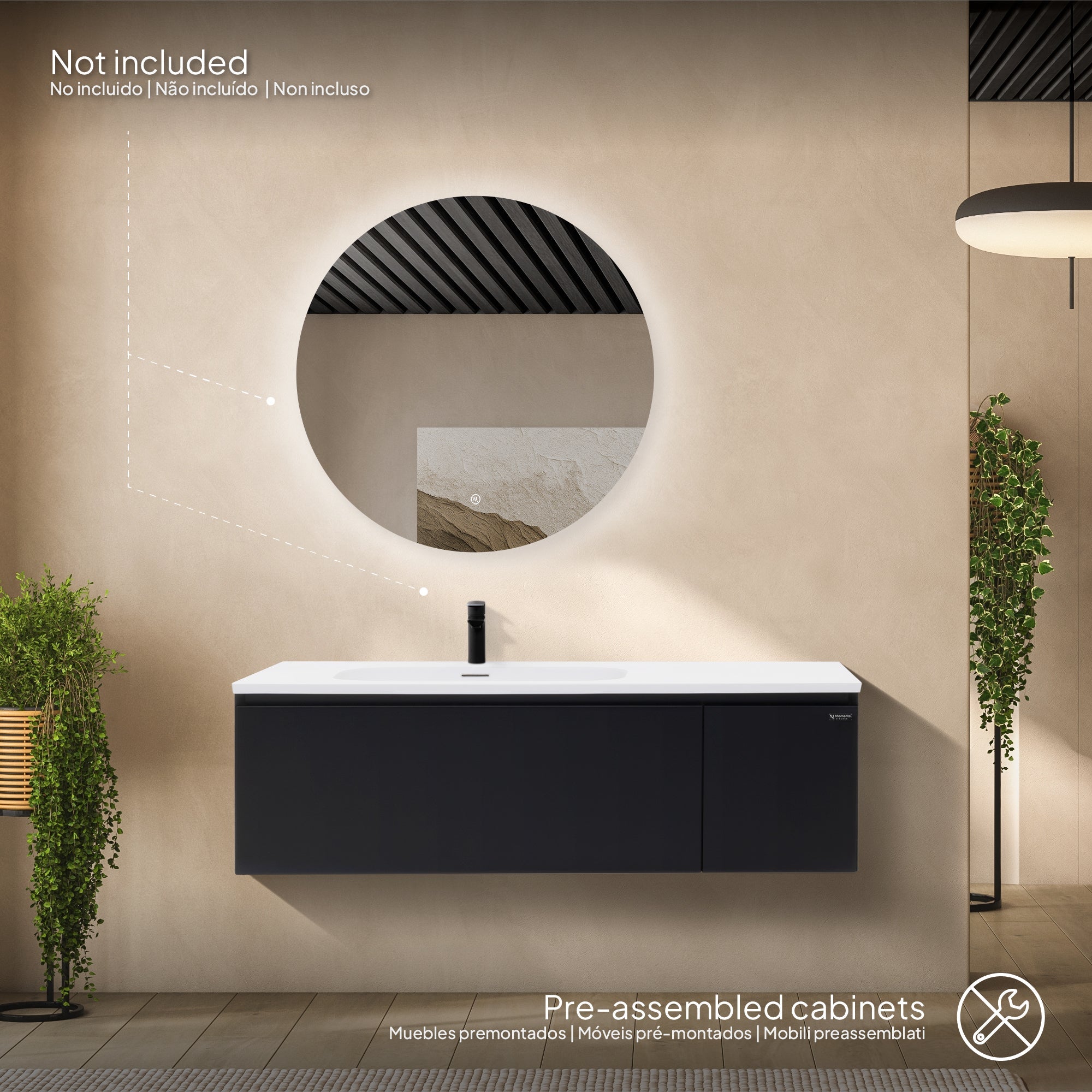 Dafne - Mobile lavabo sospeso 120 cm in nero opaco con soft-close