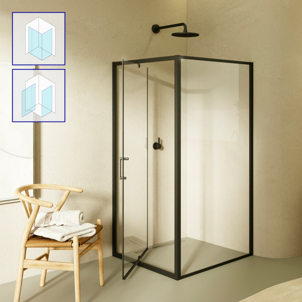 ISADORA - Cabine de duche de entrada frontal com portas articuladas em vidro temperado e perfis pretos